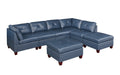 Genuine Leather Ink Blue Tufted 7pc Modular Sofa Set blue-genuine leather-wood-primary living