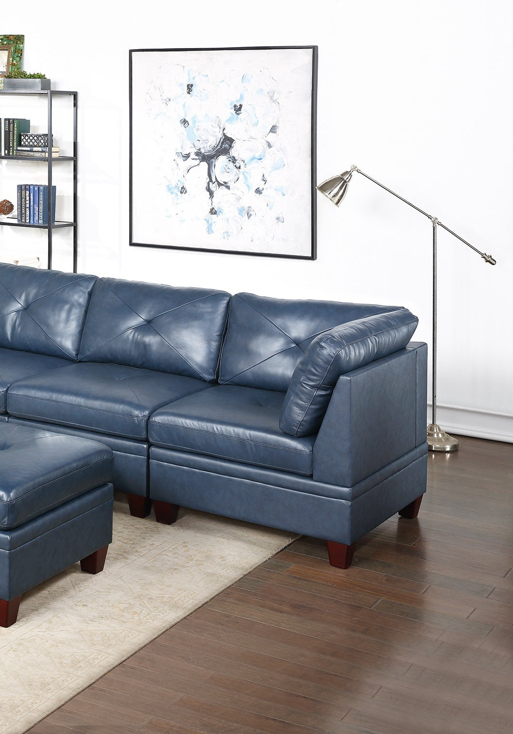 Genuine Leather Ink Blue Tufted 6pc Modular Sofa Set blue-genuine leather-wood-primary living