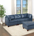 Genuine Leather Ink Blue Tufted 6pc Modular Sofa Set blue-genuine leather-wood-primary living