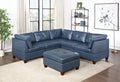 Genuine Leather Ink Blue Tufted 6pc Modular Sofa Set blue-genuine leather-wood-primary living