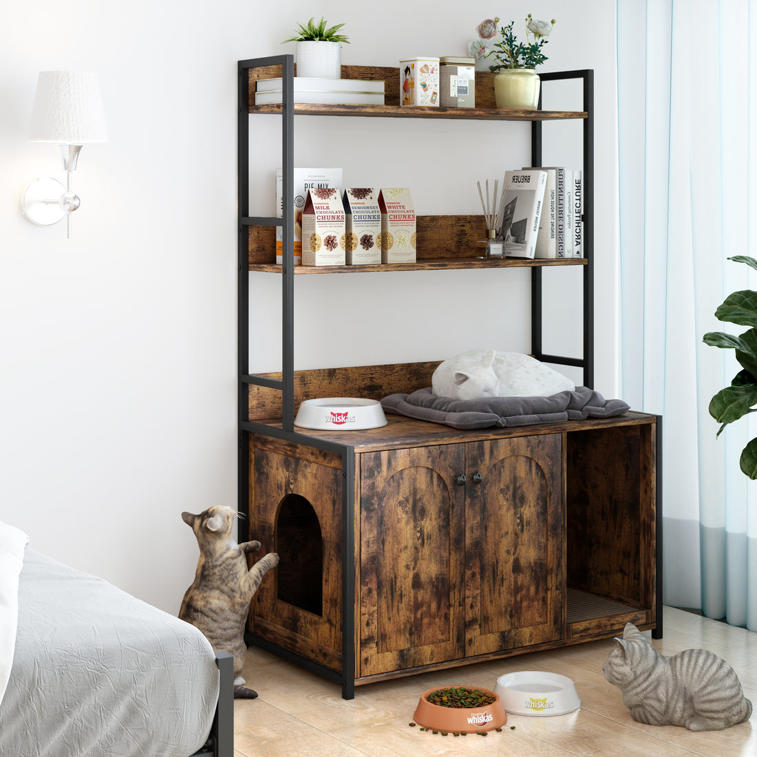 Large Cat Litter Box Enclosure With Shelf Storage