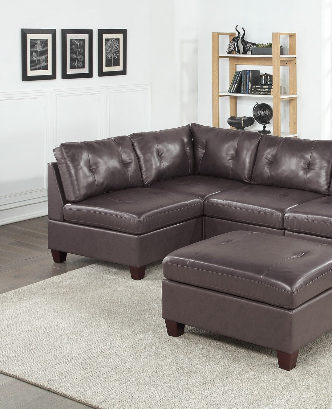 Contemporary Genuine Leather 1pc Armless Chair Dark coffee-genuine leather-primary living