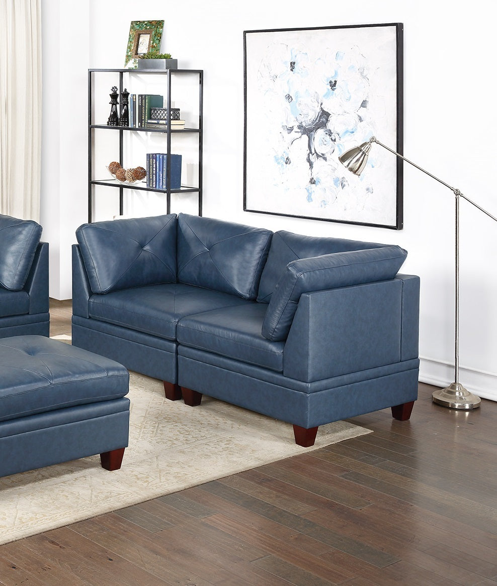 Genuine Leather Ink Blue Tufted 6pc Modular Sofa Set blue-genuine leather-wood-primary living