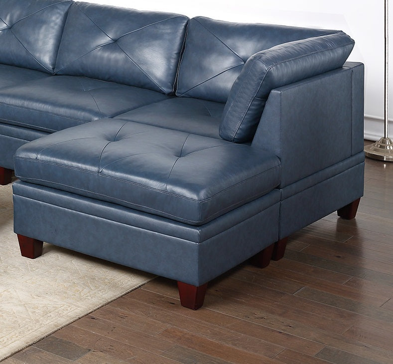 Genuine Leather Ink Blue Tufted 8pc Sectional Set 3x blue-genuine leather-wood-primary living