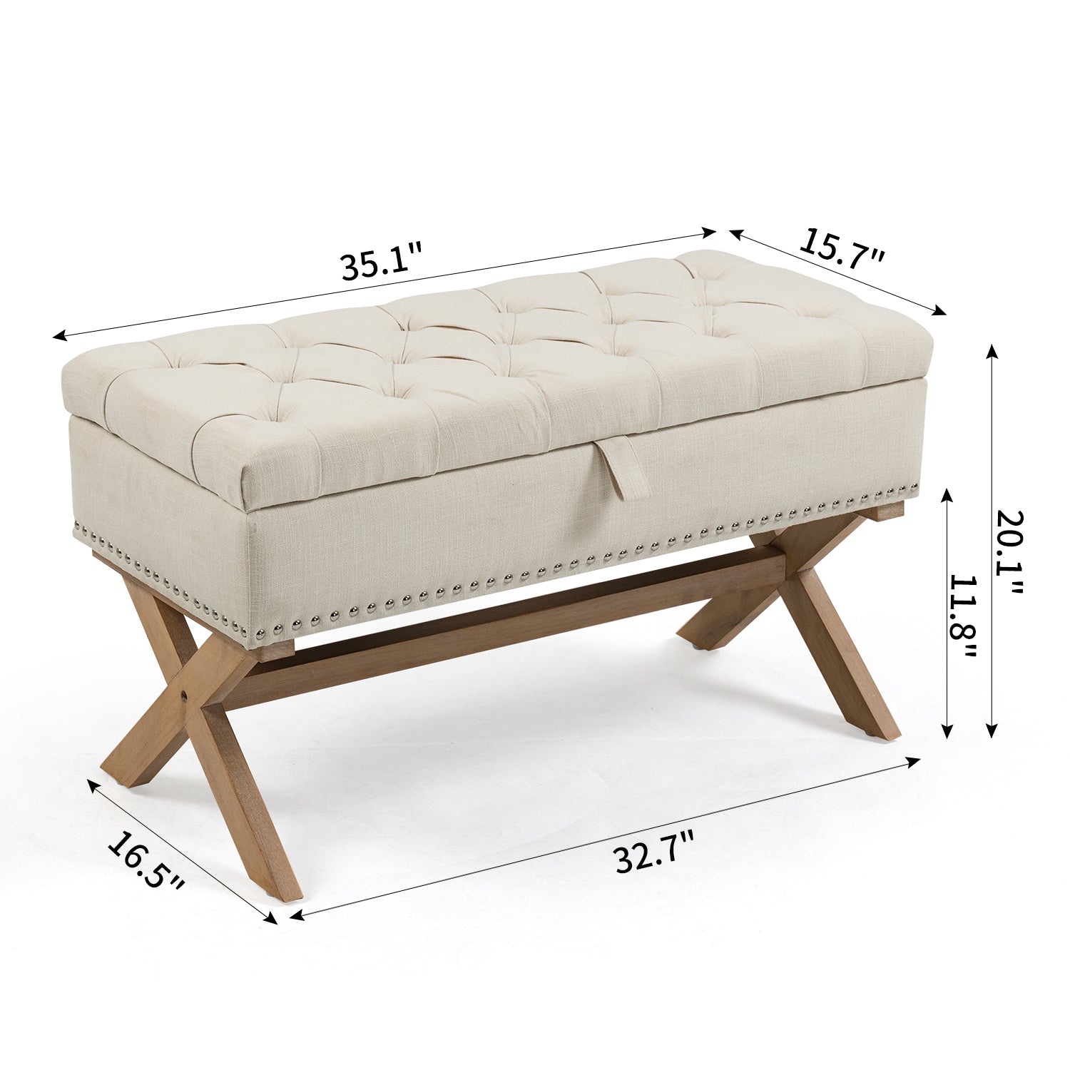 35 Inch Storage Ottoman, Button Tufted Ottoman