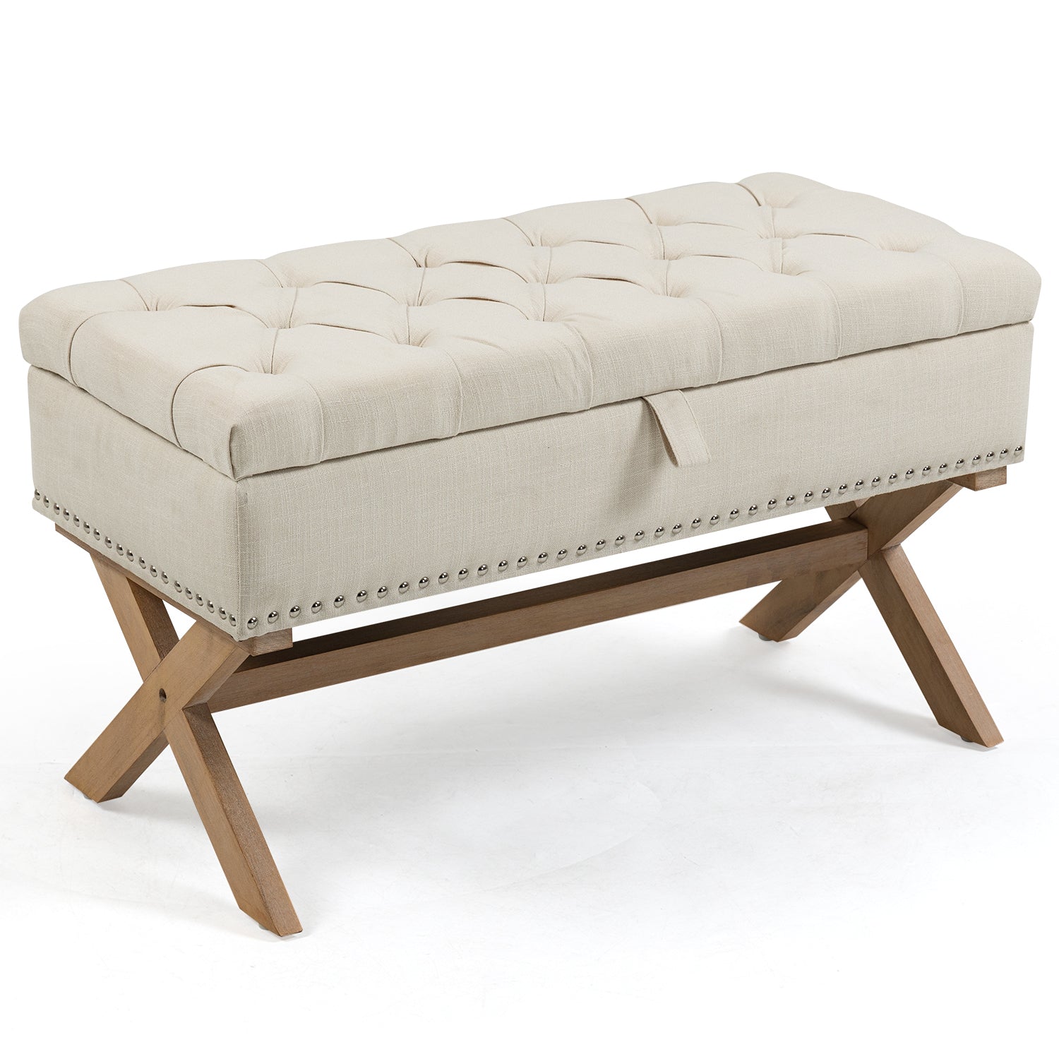 35 Inch Storage Ottoman, Button Tufted Ottoman