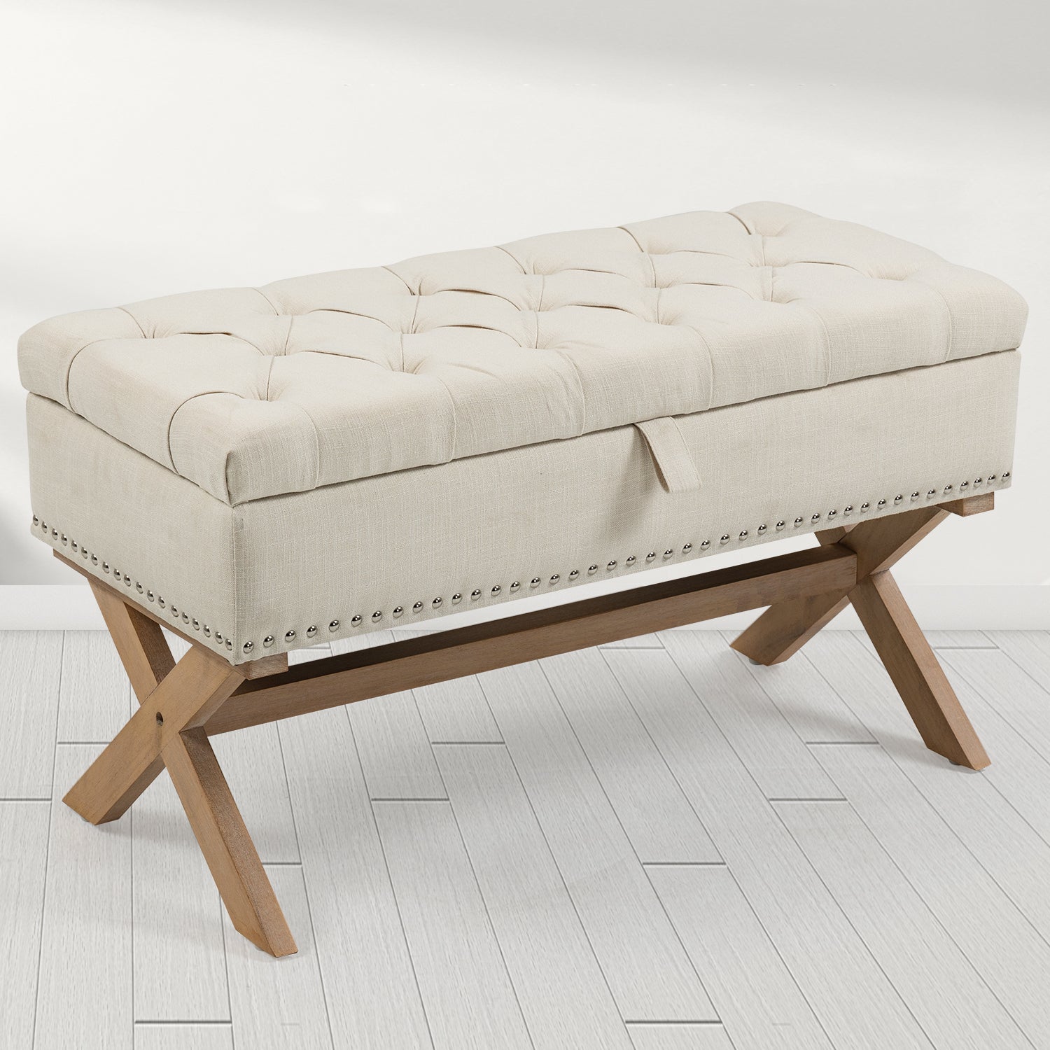 35 Inch Storage Ottoman, Button Tufted Ottoman