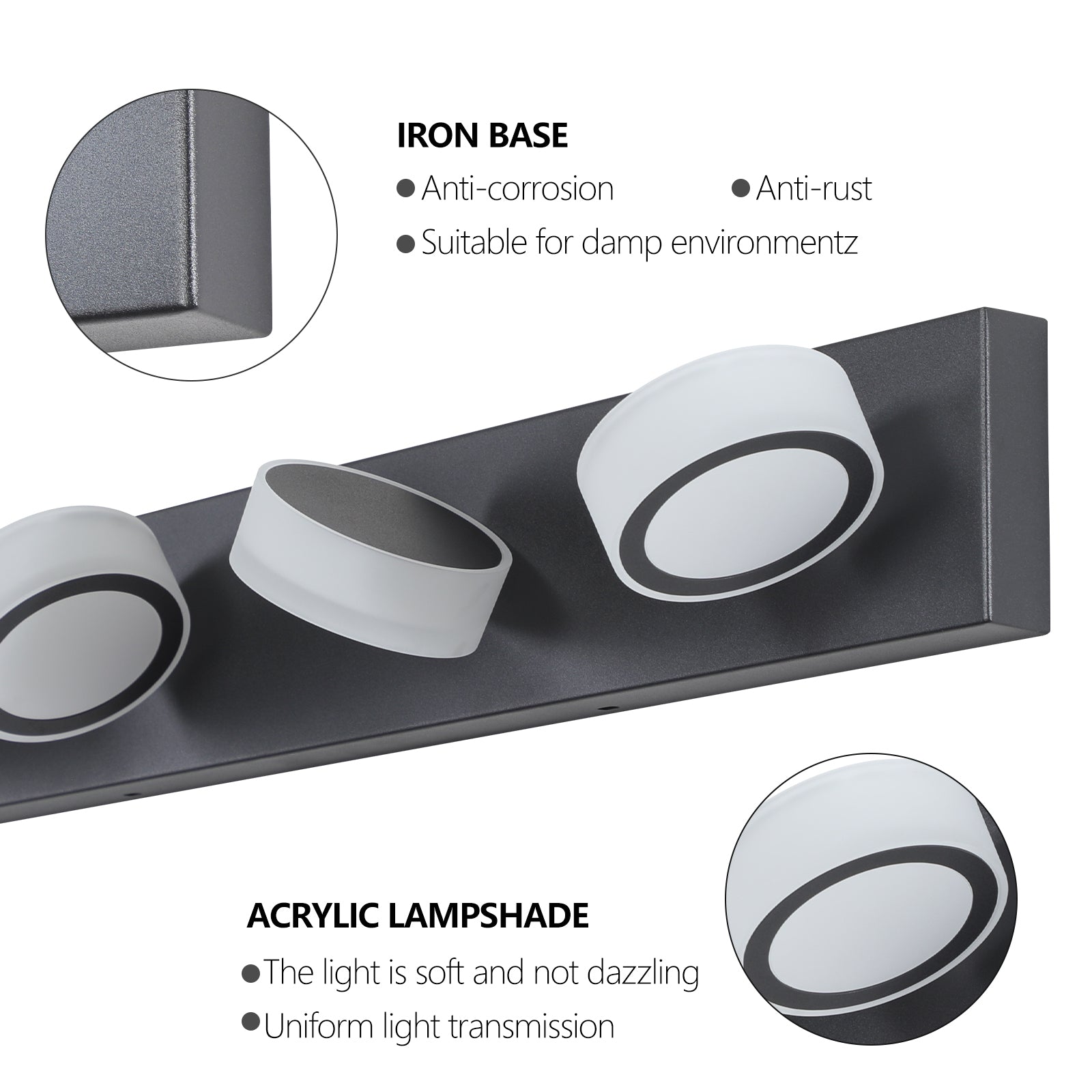 LED Modern Black 4 Light Vanity Lights Fixtures Over black-modern-acrylic-iron