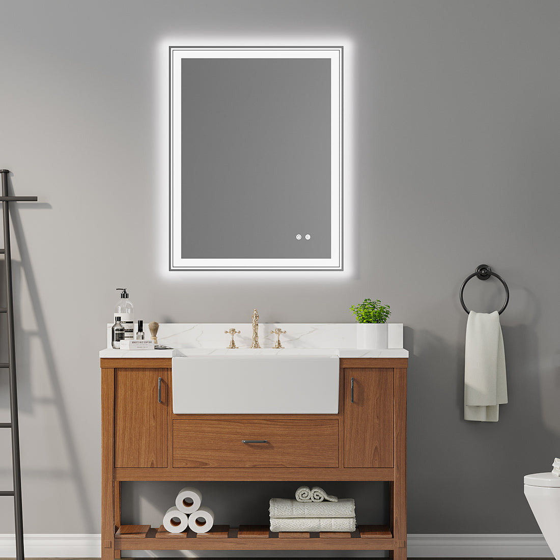 36 28 inch LED Lit bathroom mirror, wall mounted anti white-glass