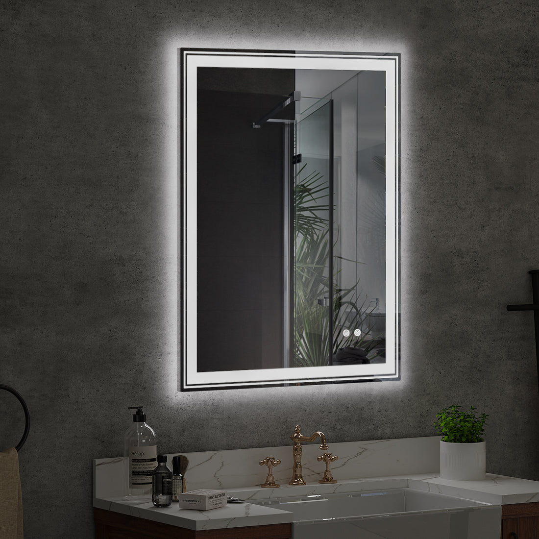 36 28 inch LED Lit bathroom mirror, wall mounted anti white-glass