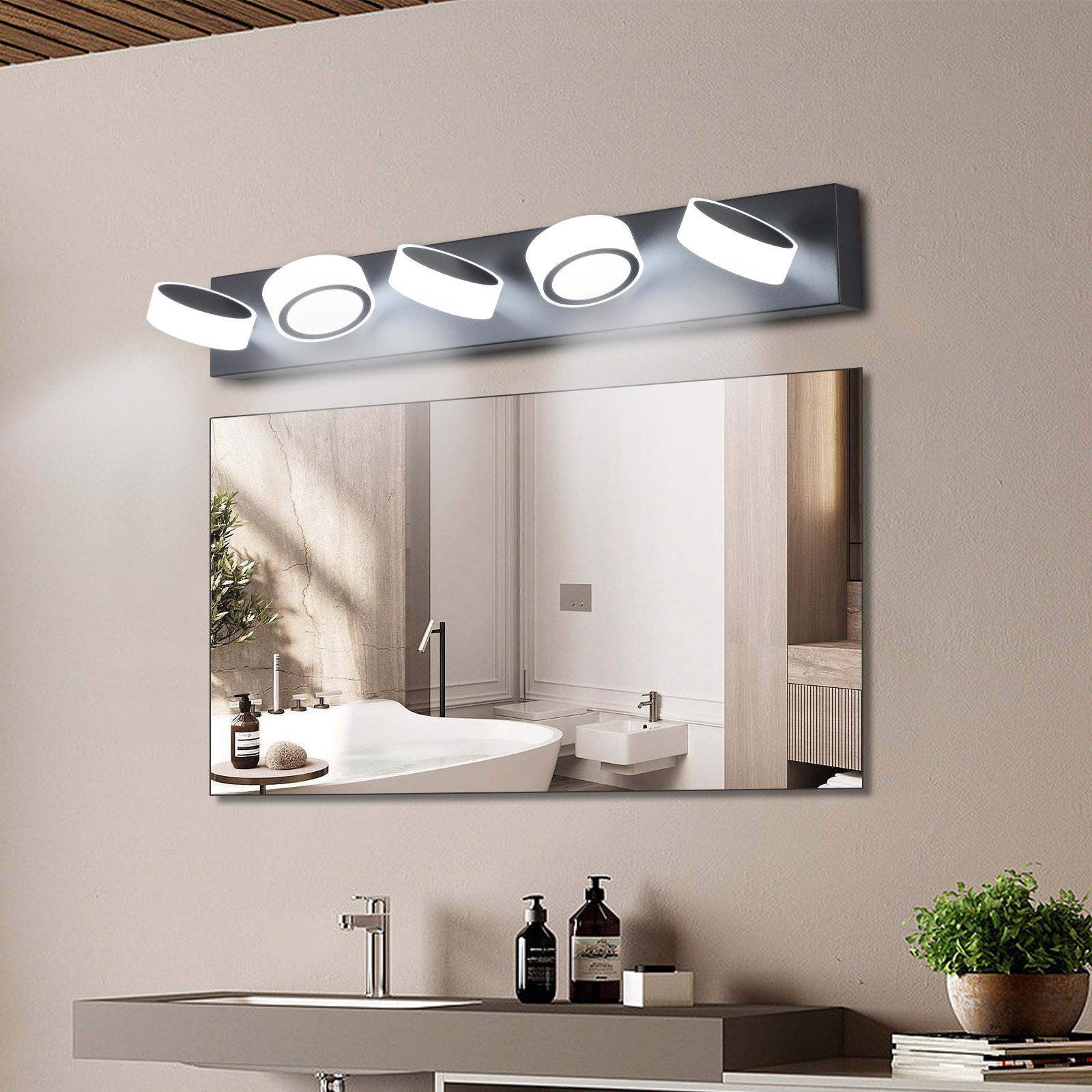LED Modern Black 5 Light Vanity Lights Fixtures Over black-modern-acrylic-iron