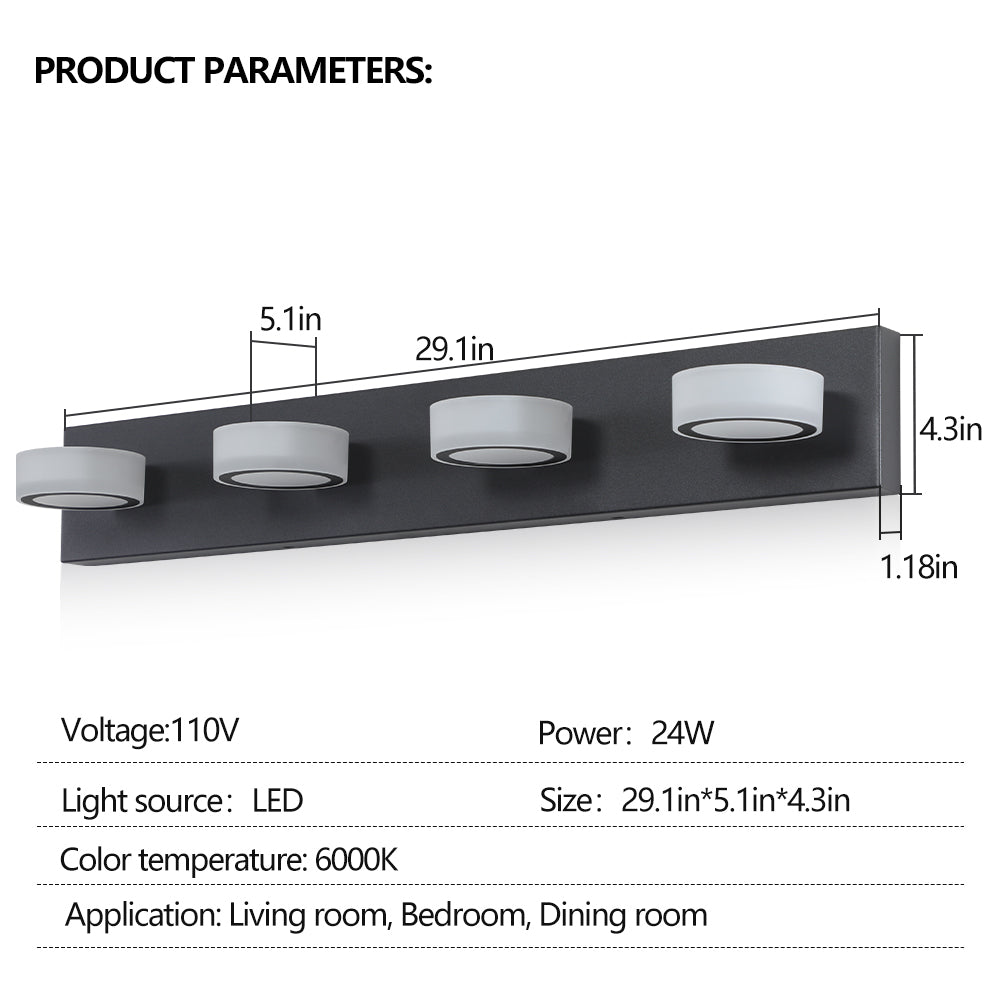 LED Modern Black 4 Light Vanity Lights Fixtures Over black-modern-acrylic-iron