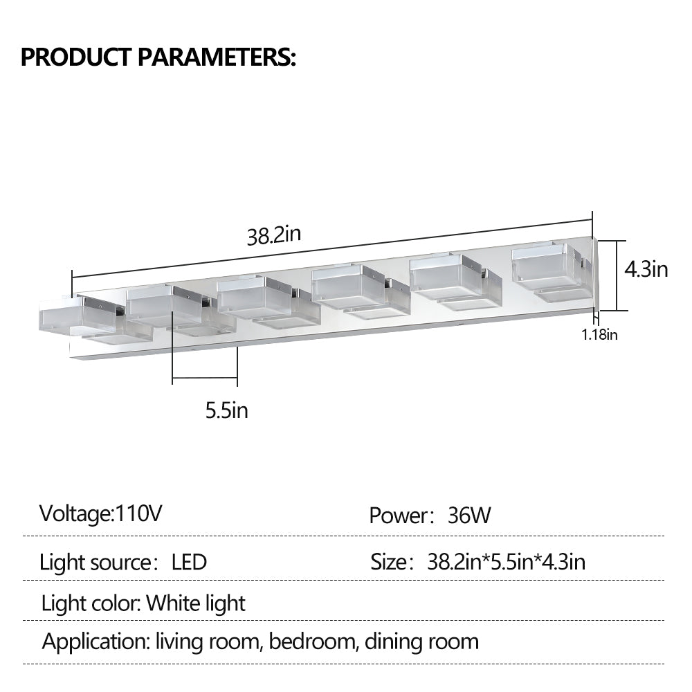 Modern 6 Light Chrome LED Vanity Mirror Light Fixture chrome-modern-acrylic-stainless steel