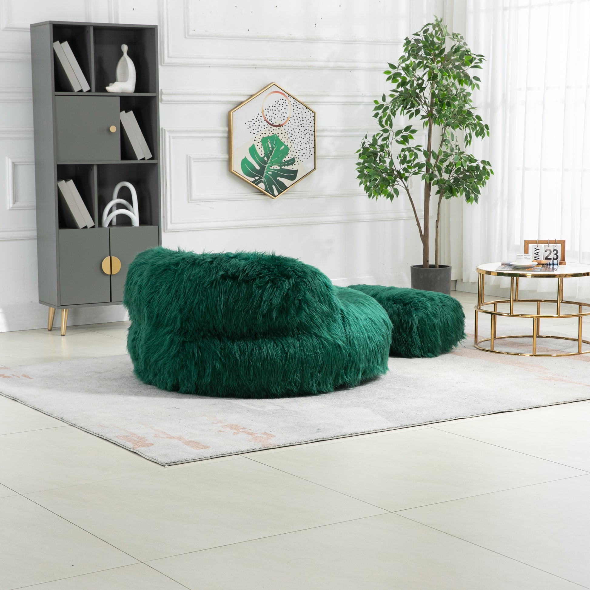 COOLMORE Bean Bag Chair Faux fur Lazy Sofa Footstool emerald-plush