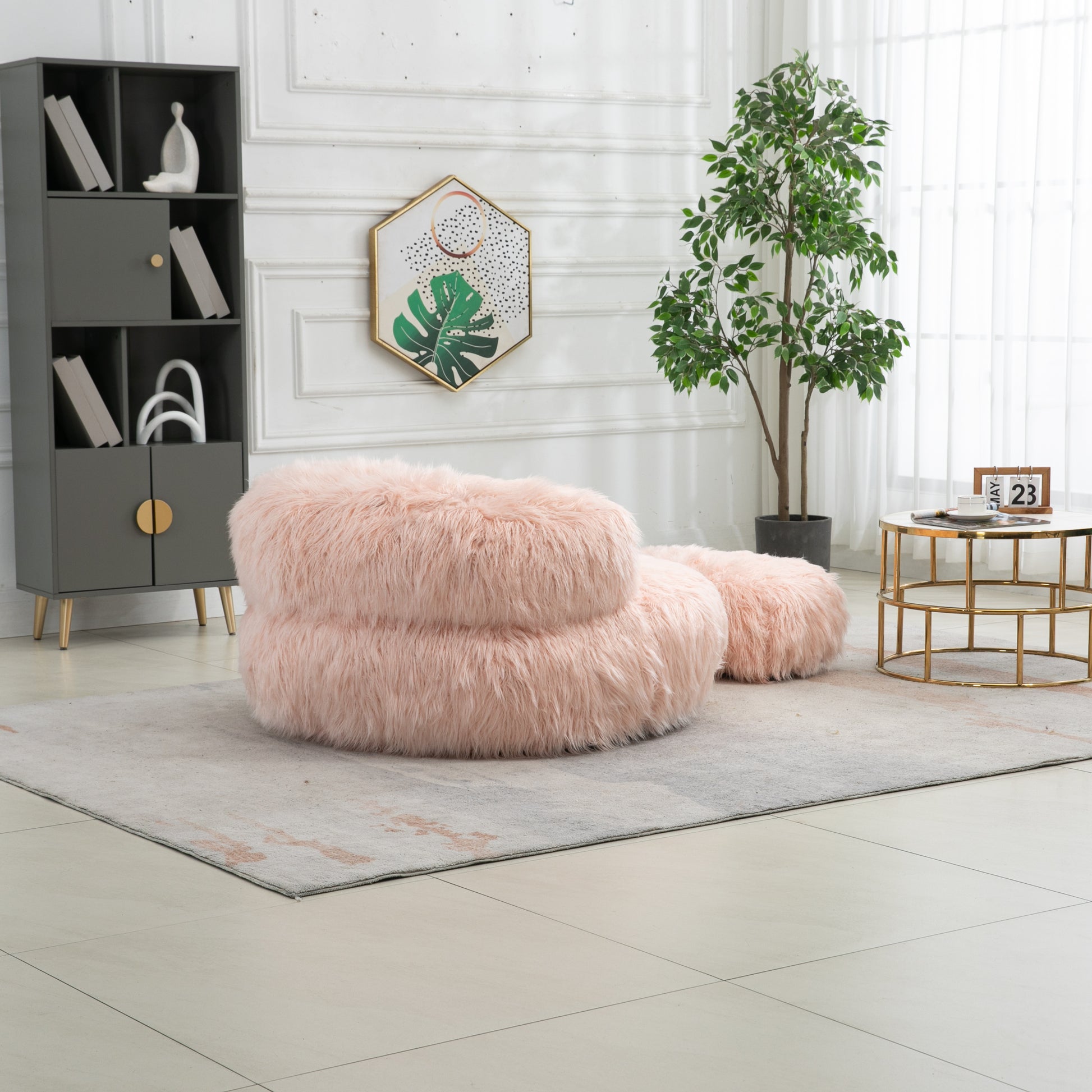 COOLMORE Bean Bag Chair Faux fur Lazy Sofa Footstool pink-plush