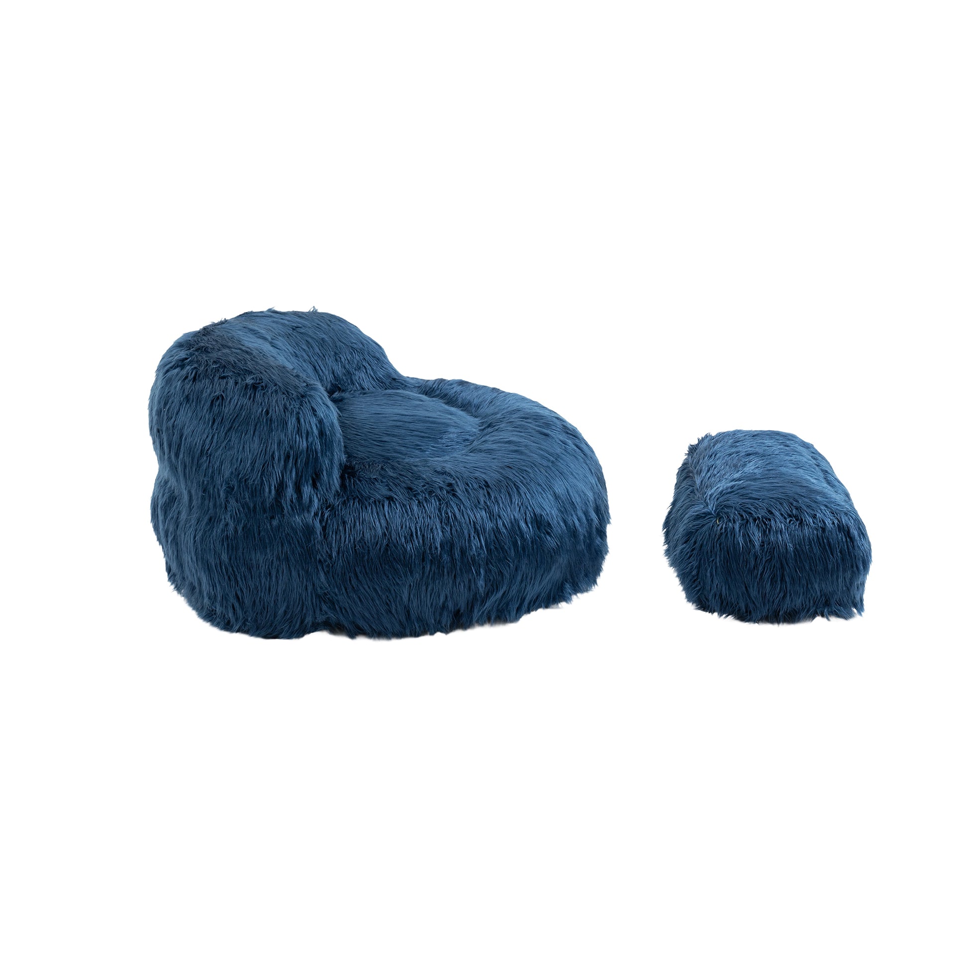 COOLMORE Bean Bag Chair Faux fur Lazy Sofa Footstool navy-plush