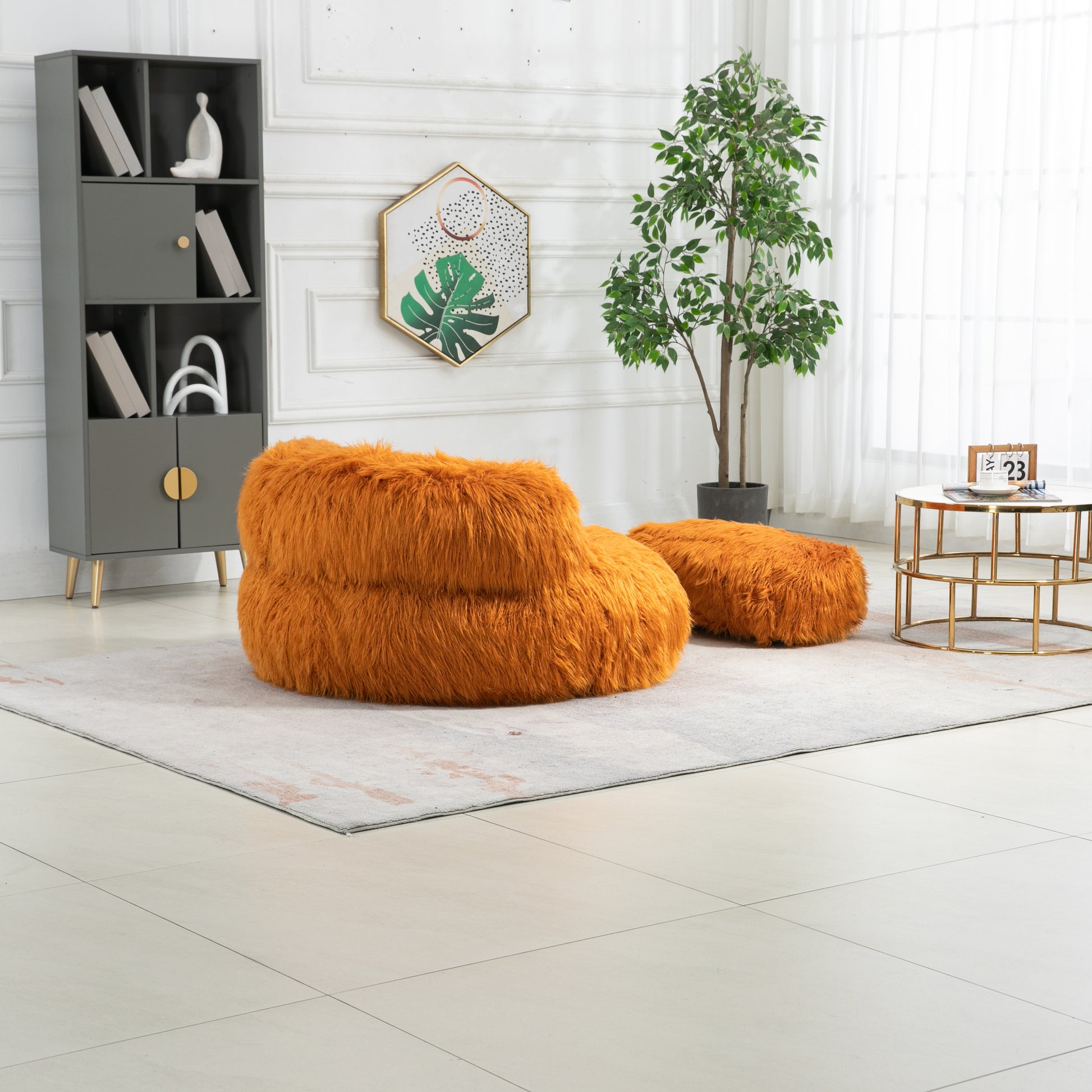 COOLMORE Bean Bag Chair Faux fur Lazy Sofa Footstool orange-plush