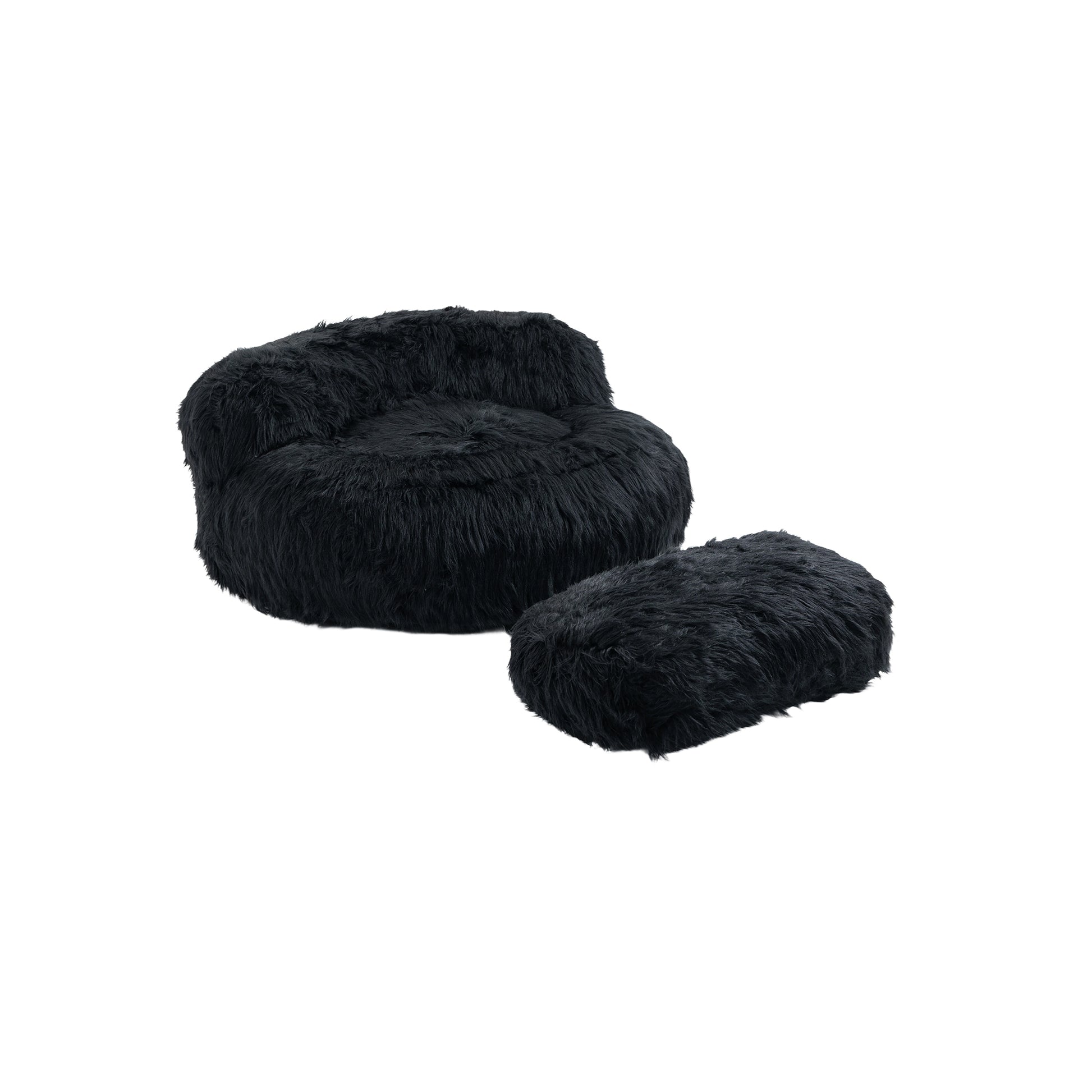 COOLMORE Bean Bag Chair Faux fur Lazy Sofa Footstool black-plush