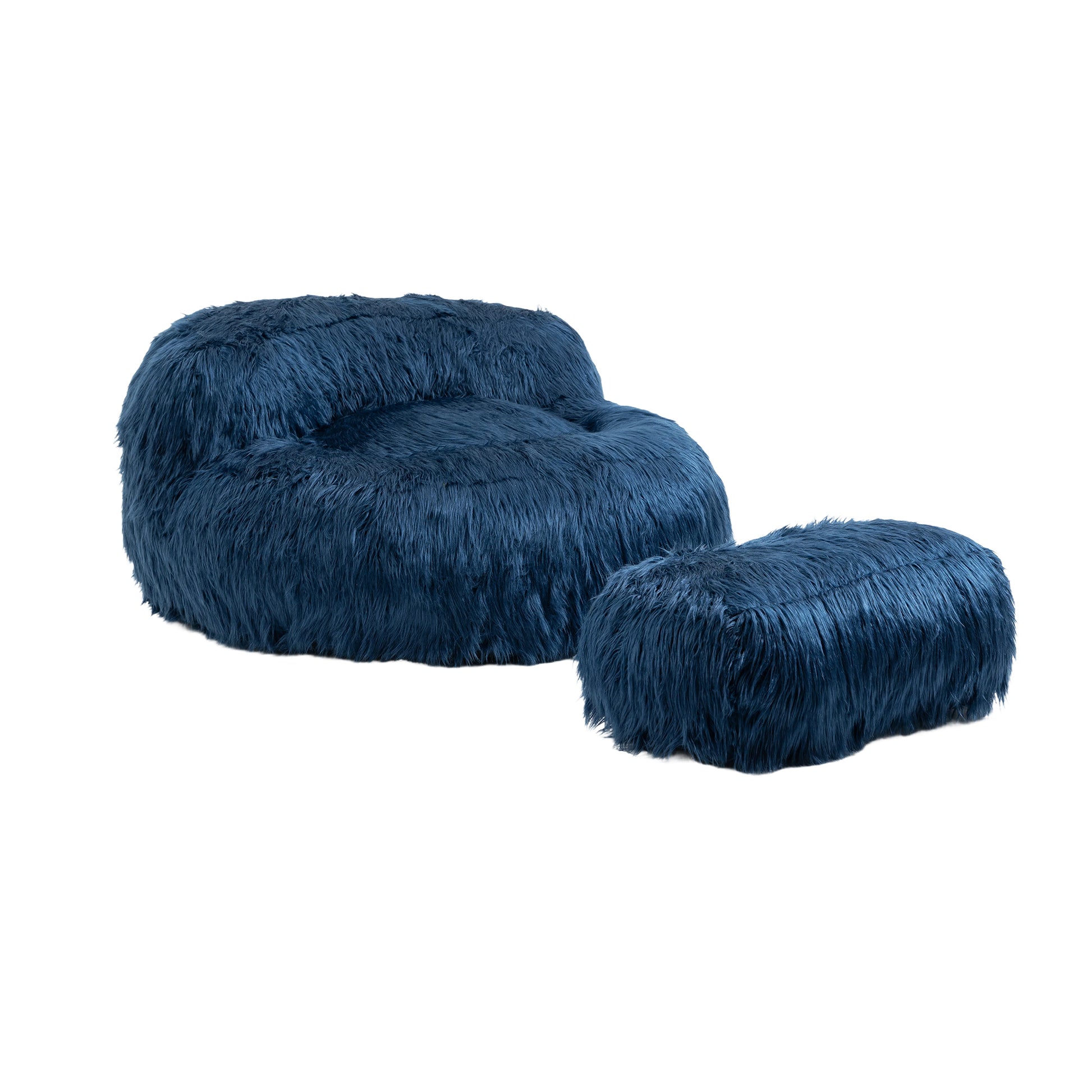 COOLMORE Bean Bag Chair Faux fur Lazy Sofa Footstool navy-plush