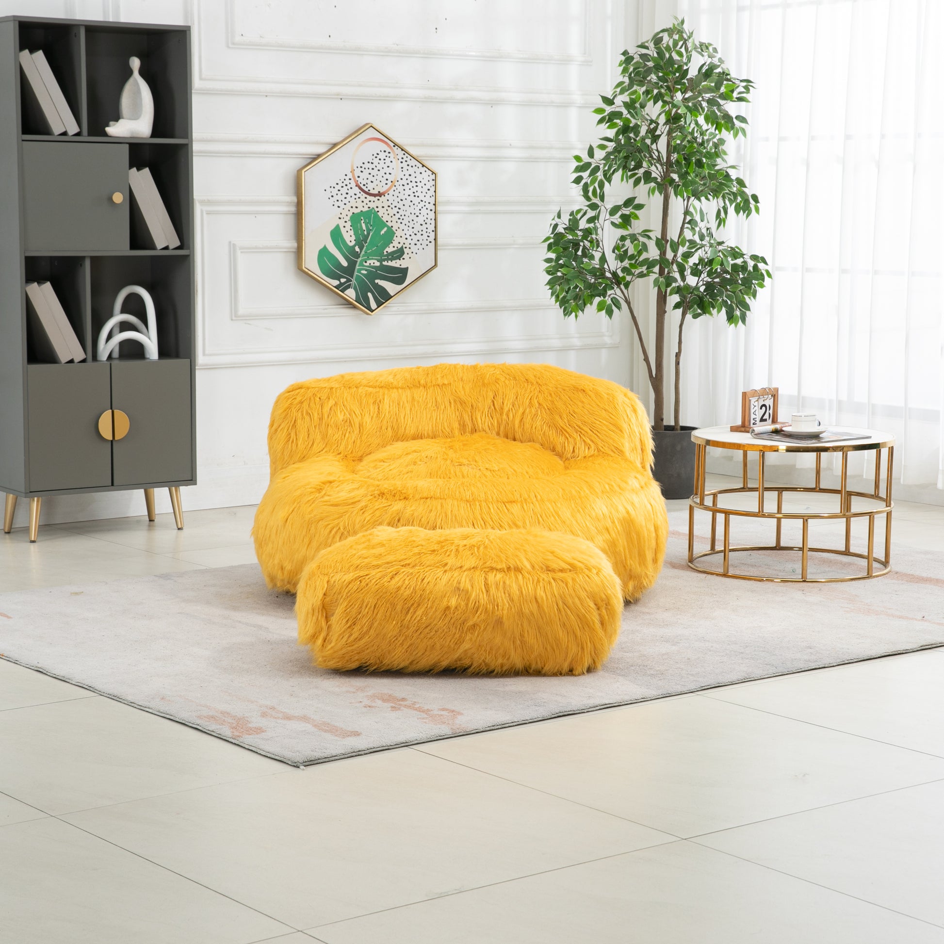 COOLMORE Bean Bag Chair Faux fur Lazy Sofa Footstool yellow-plush