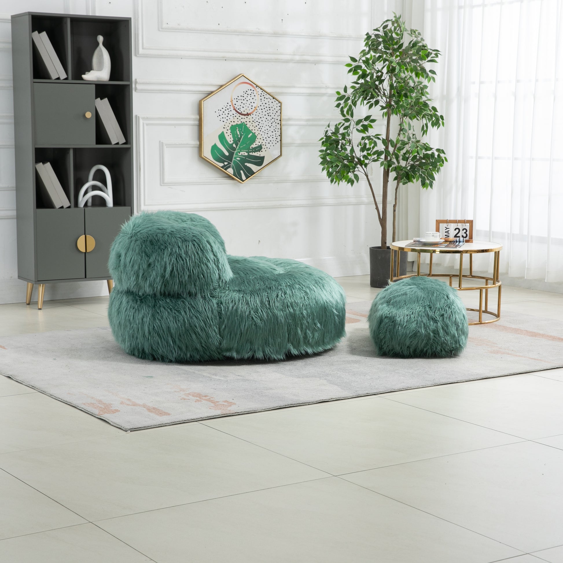 COOLMORE Bean Bag Chair Faux fur Lazy Sofa Footstool mint green-plush