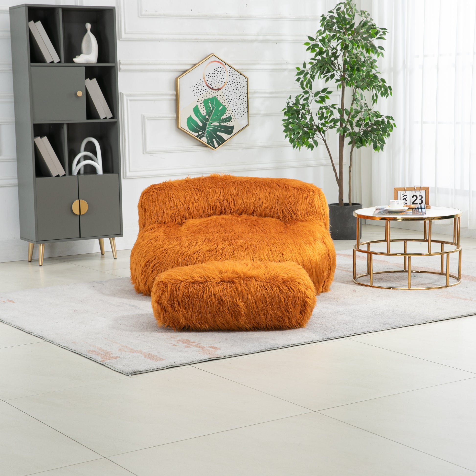 COOLMORE Bean Bag Chair Faux fur Lazy Sofa Footstool orange-plush