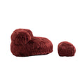 COOLMORE Bean Bag Chair Faux fur Lazy Sofa Footstool wine red-plush