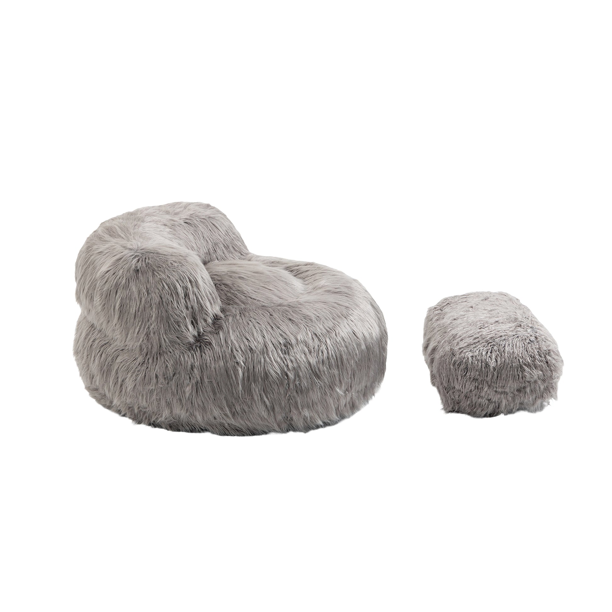 COOLMORE Bean Bag Chair Faux fur Lazy Sofa Footstool gray-plush