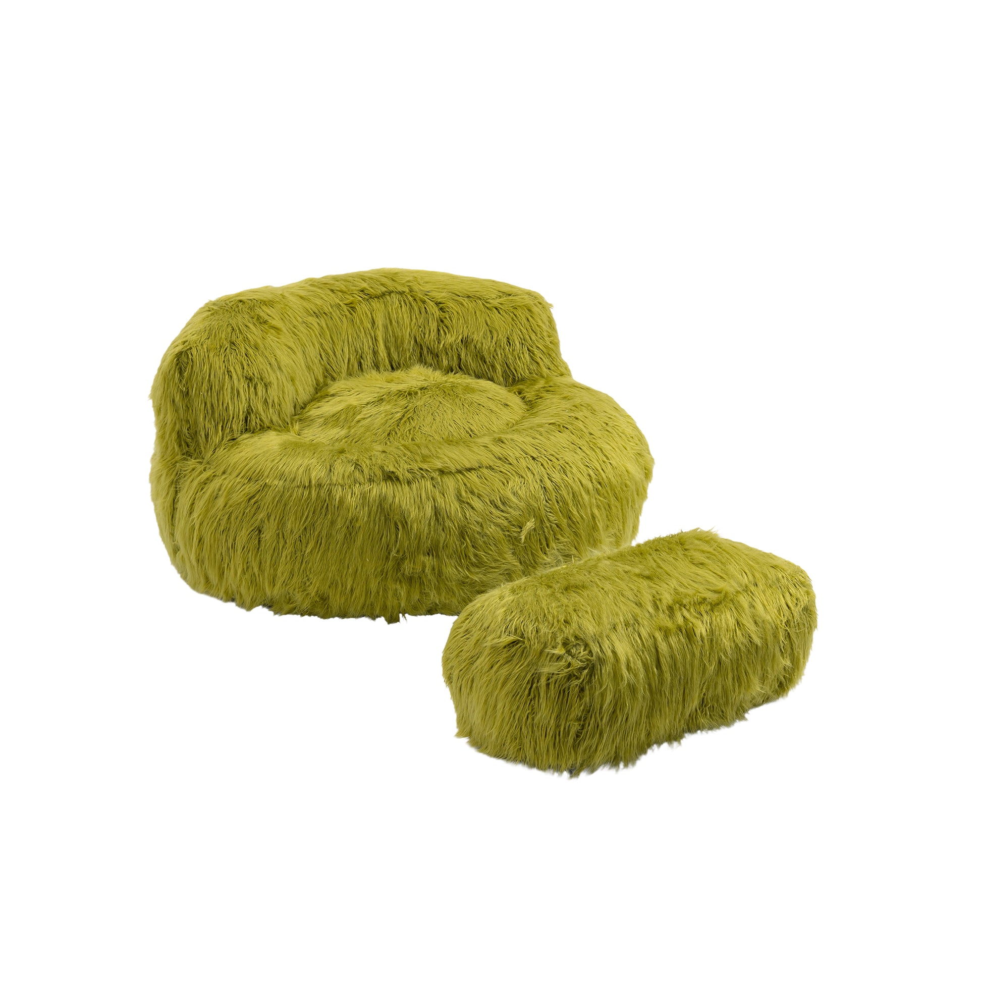 COOLMORE Bean Bag Chair Faux fur Lazy Sofa Footstool olive-plush