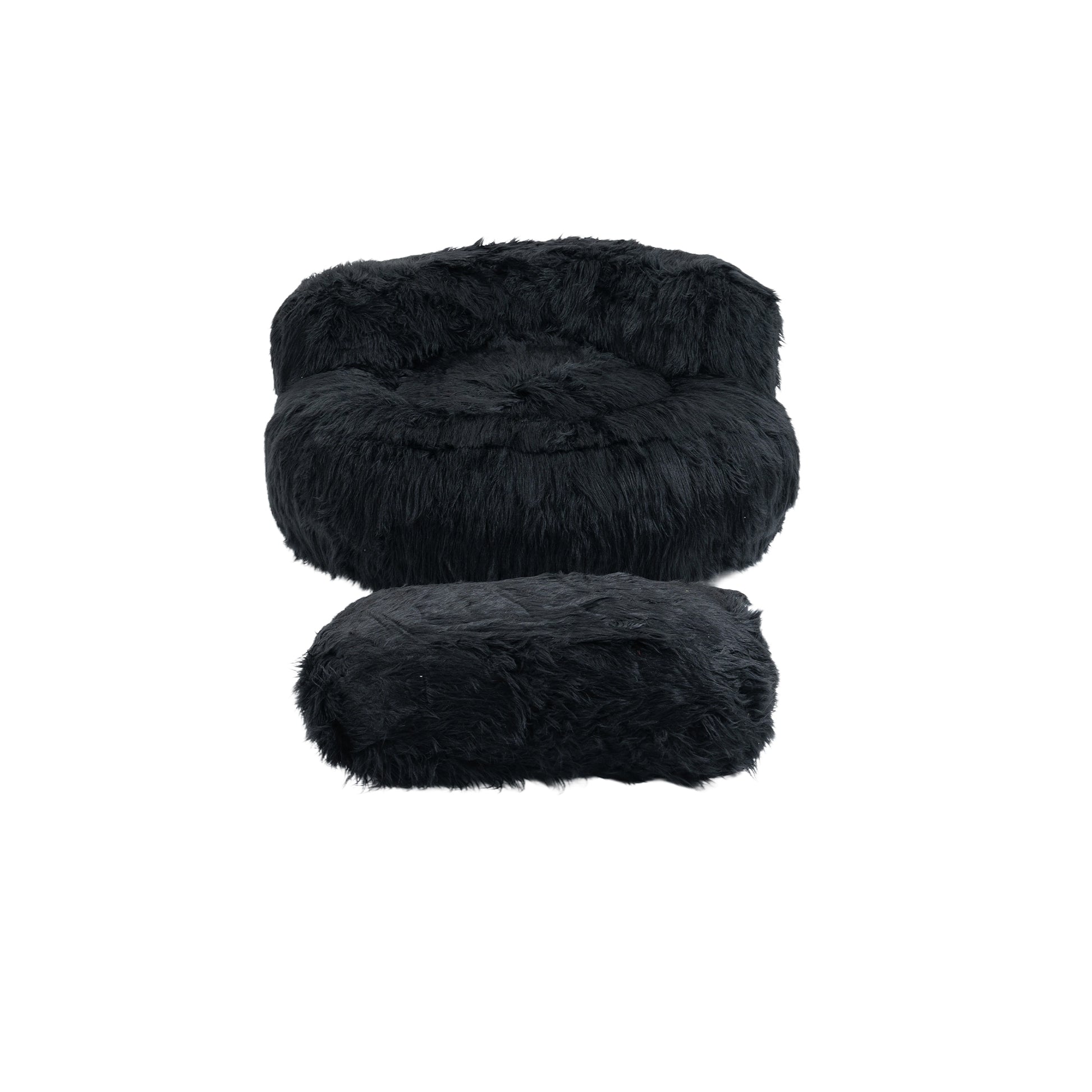 COOLMORE Bean Bag Chair Faux fur Lazy Sofa Footstool black-plush