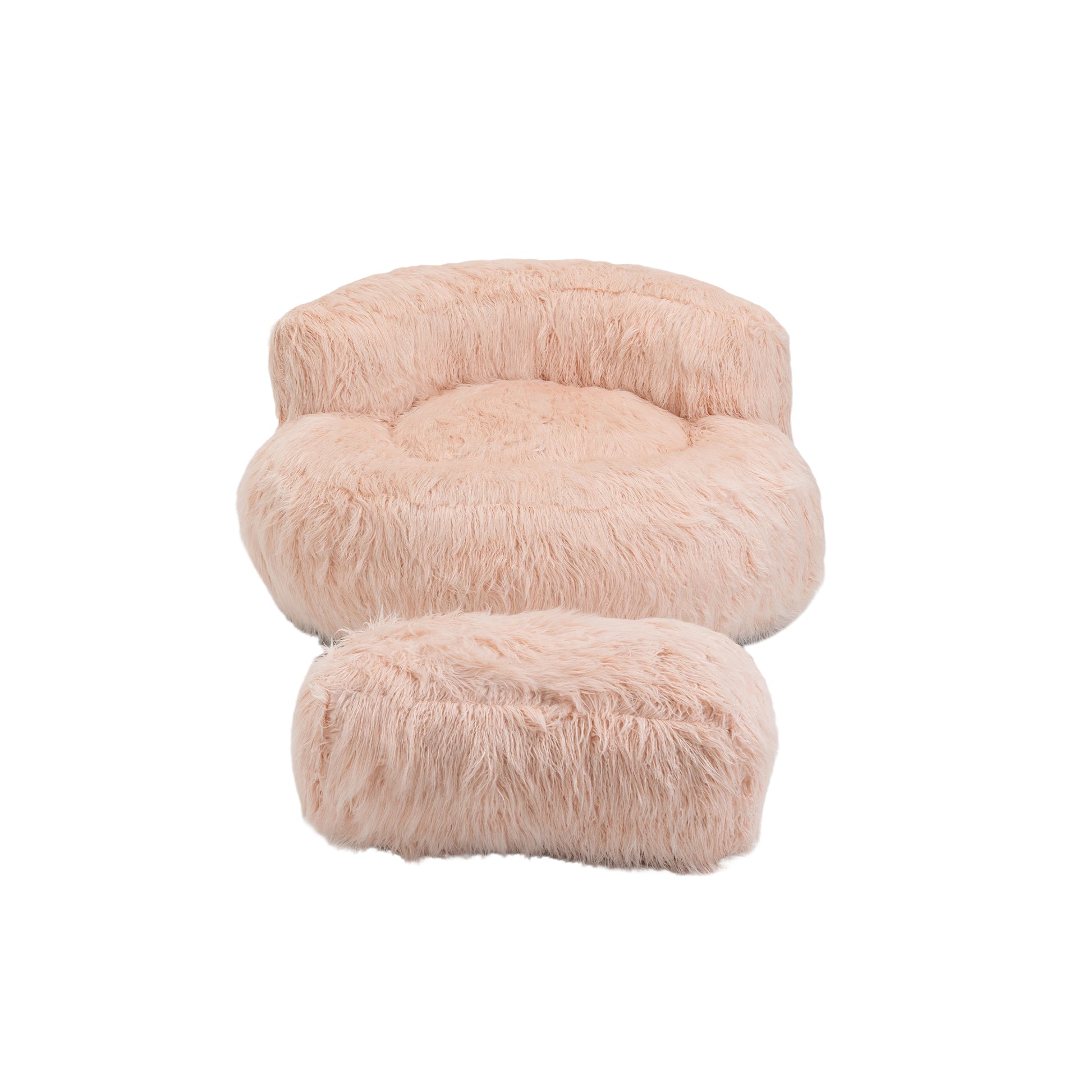 COOLMORE Bean Bag Chair Faux fur Lazy Sofa Footstool pink-plush