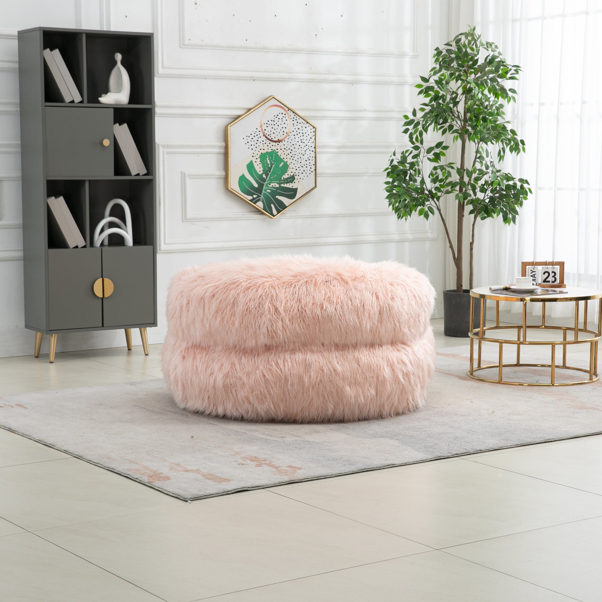 COOLMORE Bean Bag Chair Faux fur Lazy Sofa Footstool pink-plush