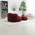 COOLMORE Bean Bag Chair Faux fur Lazy Sofa Footstool wine red-plush