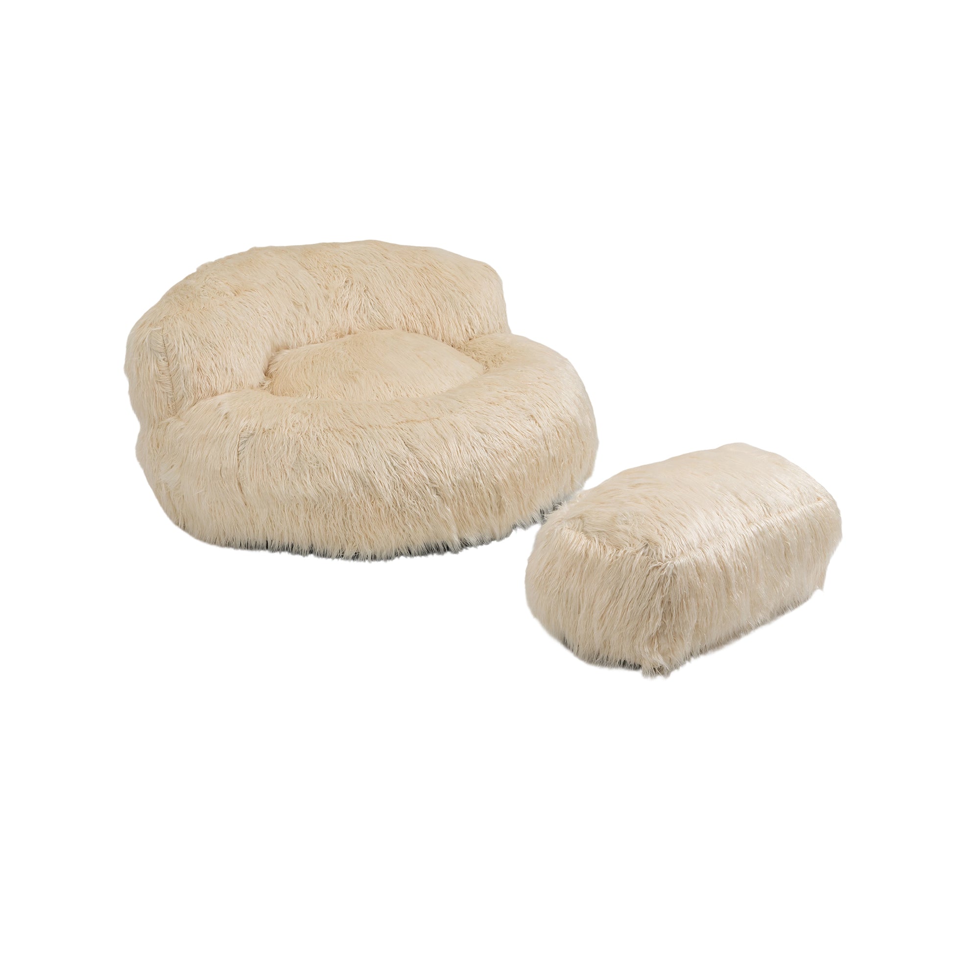 COOLMORE Bean Bag Chair Faux fur Lazy Sofa Footstool beige-plush