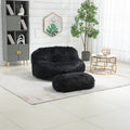 COOLMORE Bean Bag Chair Faux fur Lazy Sofa Footstool black-plush