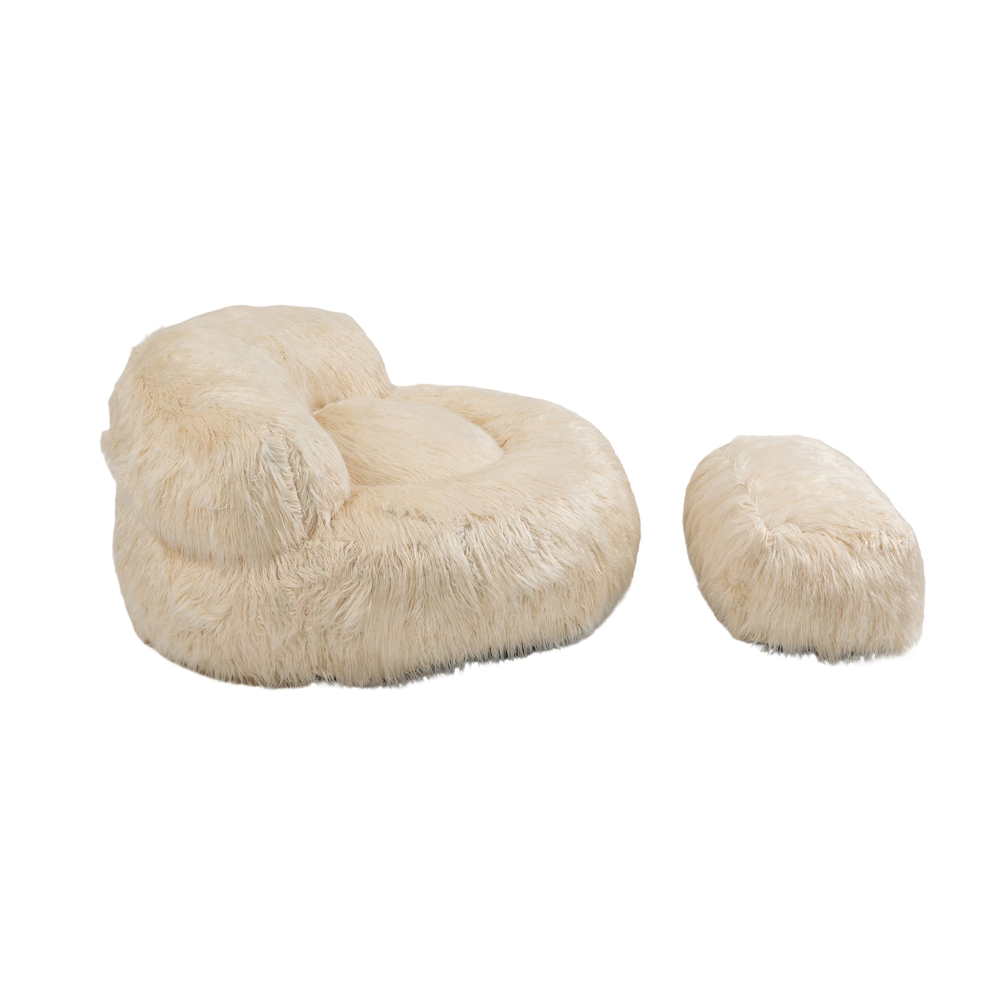 COOLMORE Bean Bag Chair Faux fur Lazy Sofa Footstool beige-plush