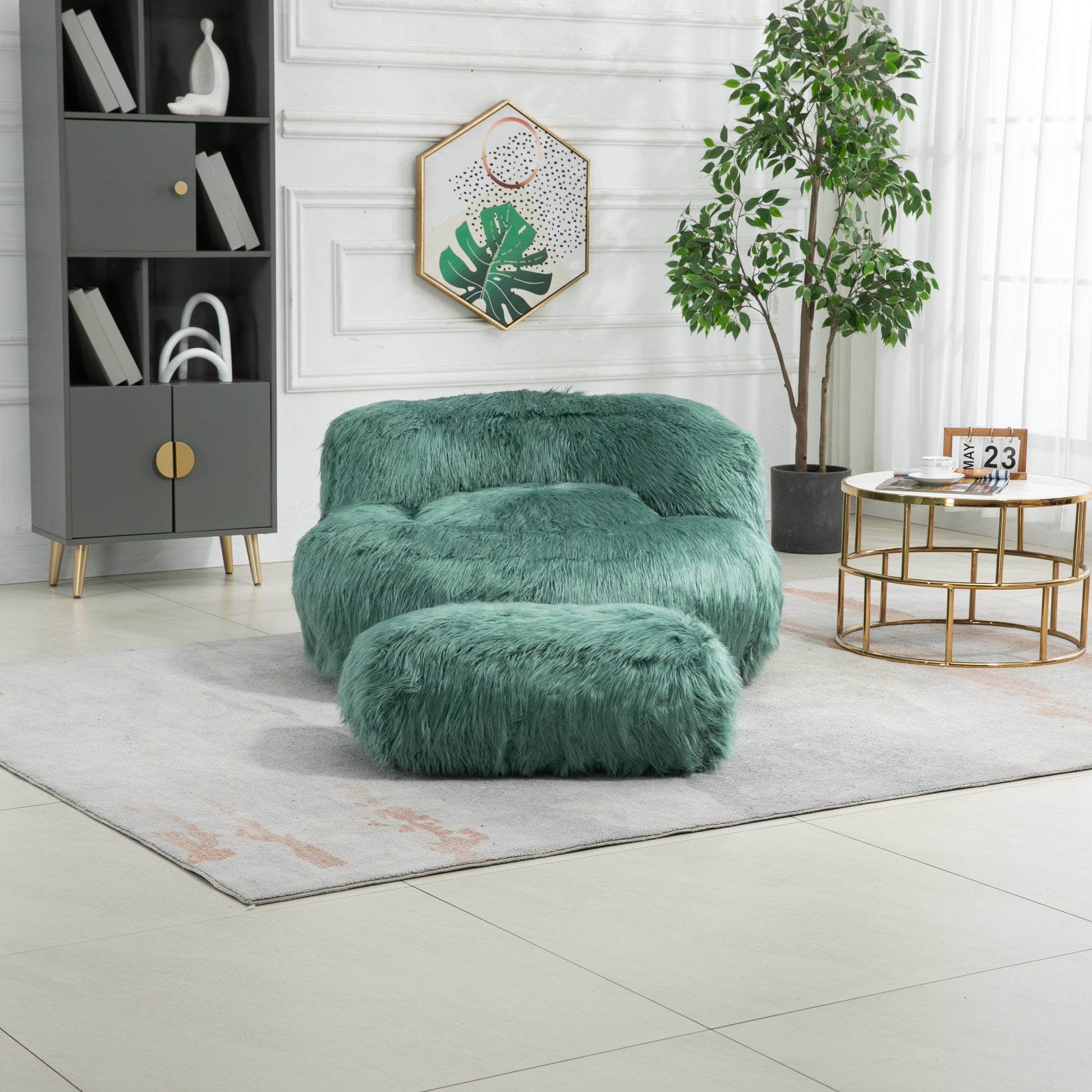 COOLMORE Bean Bag Chair Faux fur Lazy Sofa Footstool mint green-plush