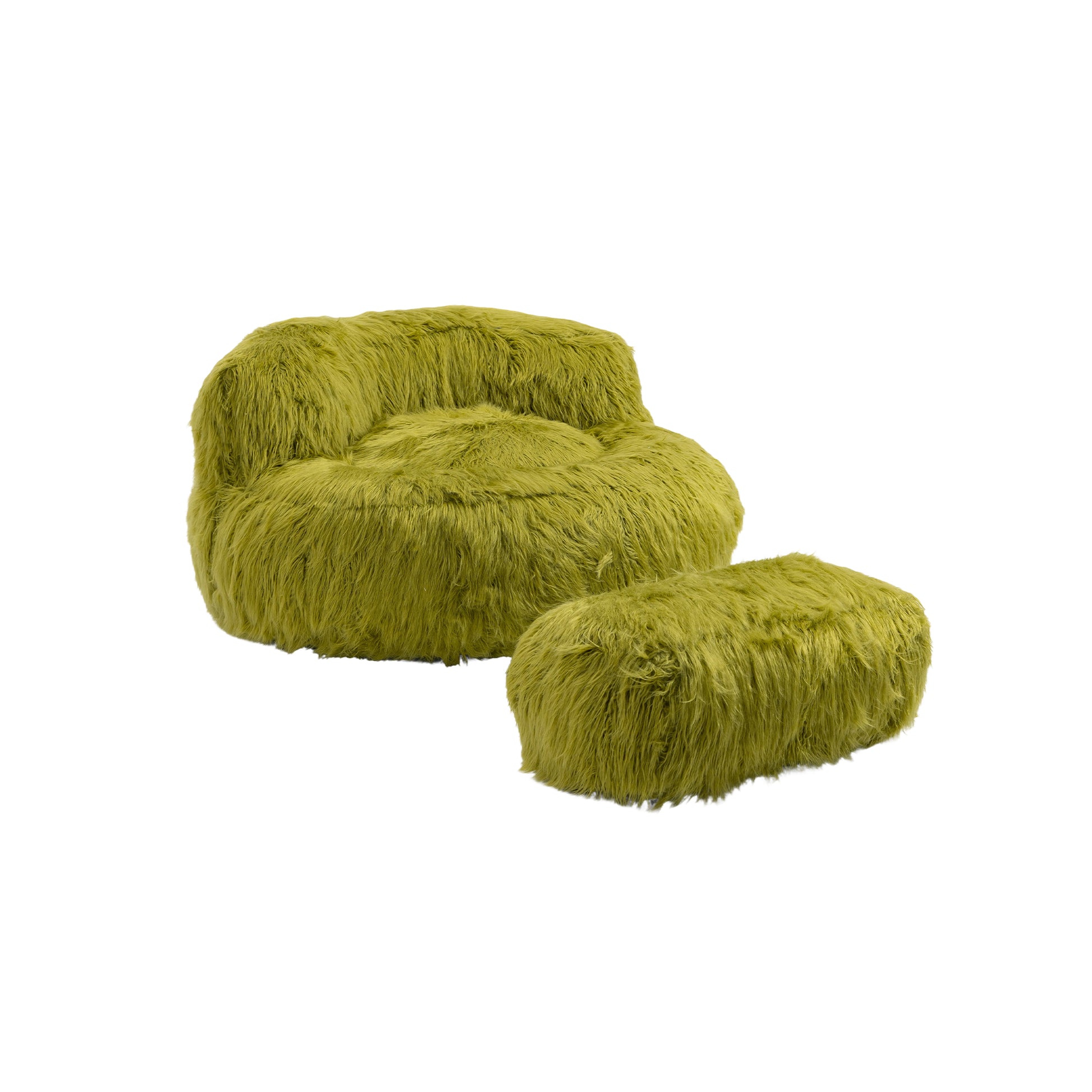 COOLMORE Bean Bag Chair Faux fur Lazy Sofa Footstool olive-plush