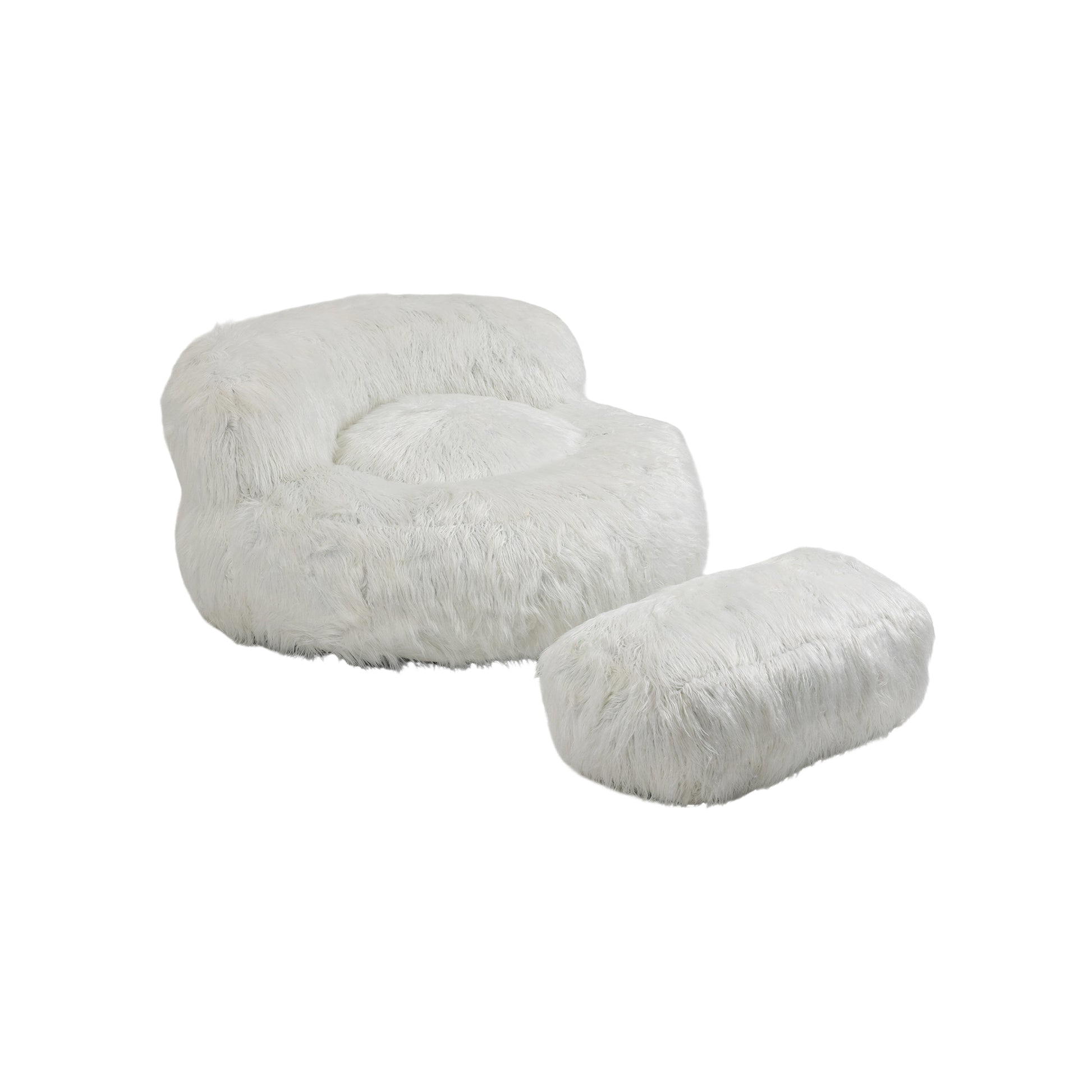 COOLMORE Bean Bag Chair Faux fur Lazy Sofa Footstool white-plush