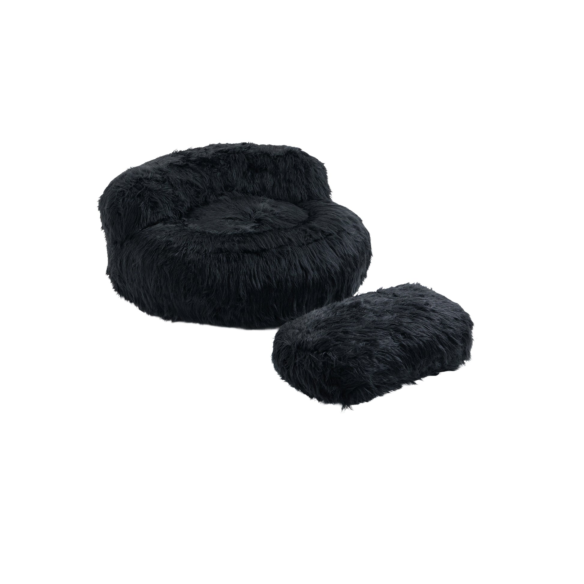 COOLMORE Bean Bag Chair Faux fur Lazy Sofa Footstool black-plush