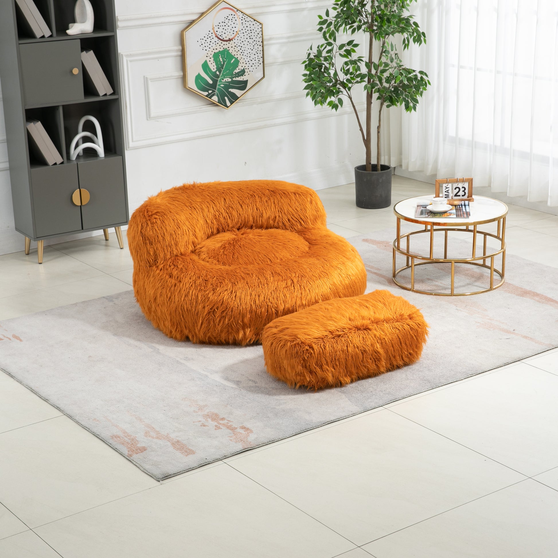 COOLMORE Bean Bag Chair Faux fur Lazy Sofa Footstool orange-plush