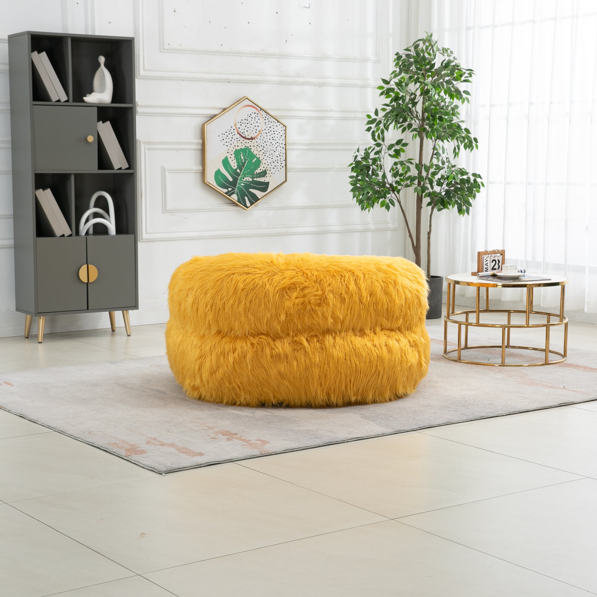 COOLMORE Bean Bag Chair Faux fur Lazy Sofa Footstool yellow-plush