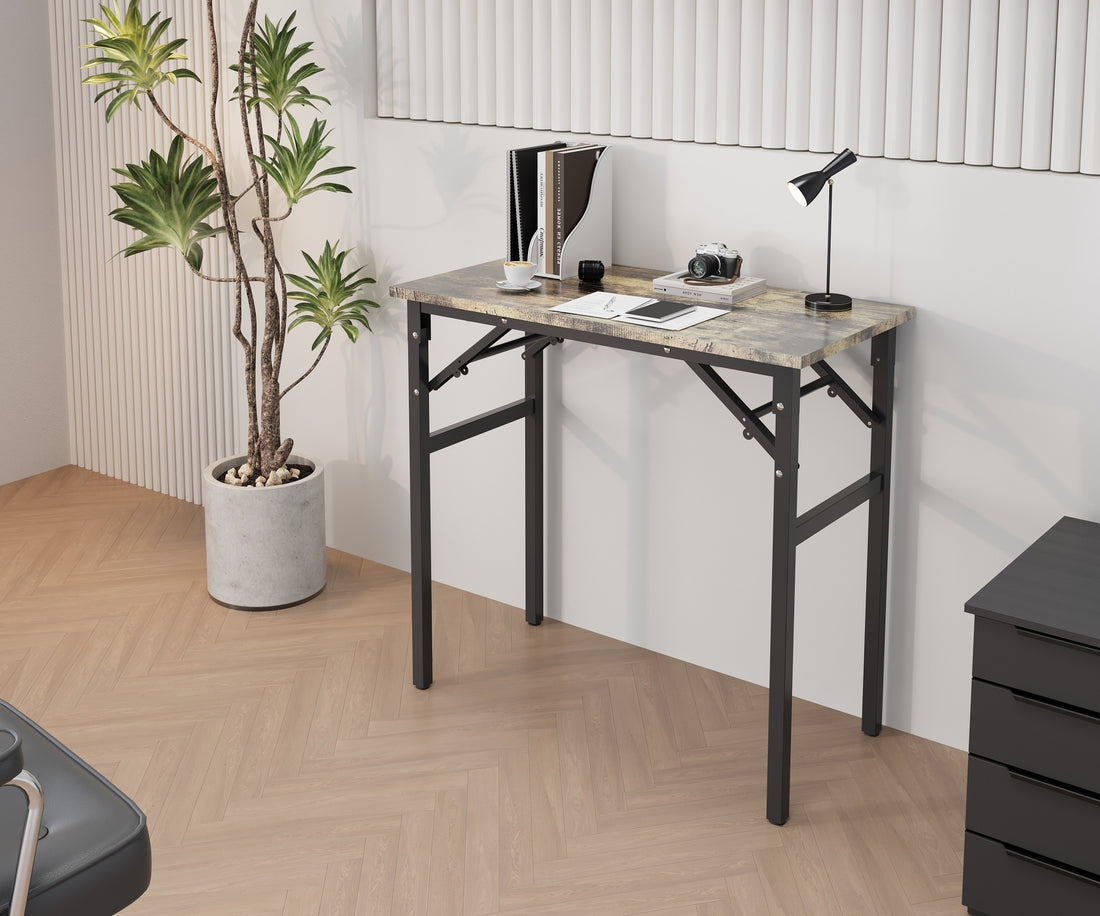 Folding table desk 31.5x15.7 inches computer black brown-mdf+steel