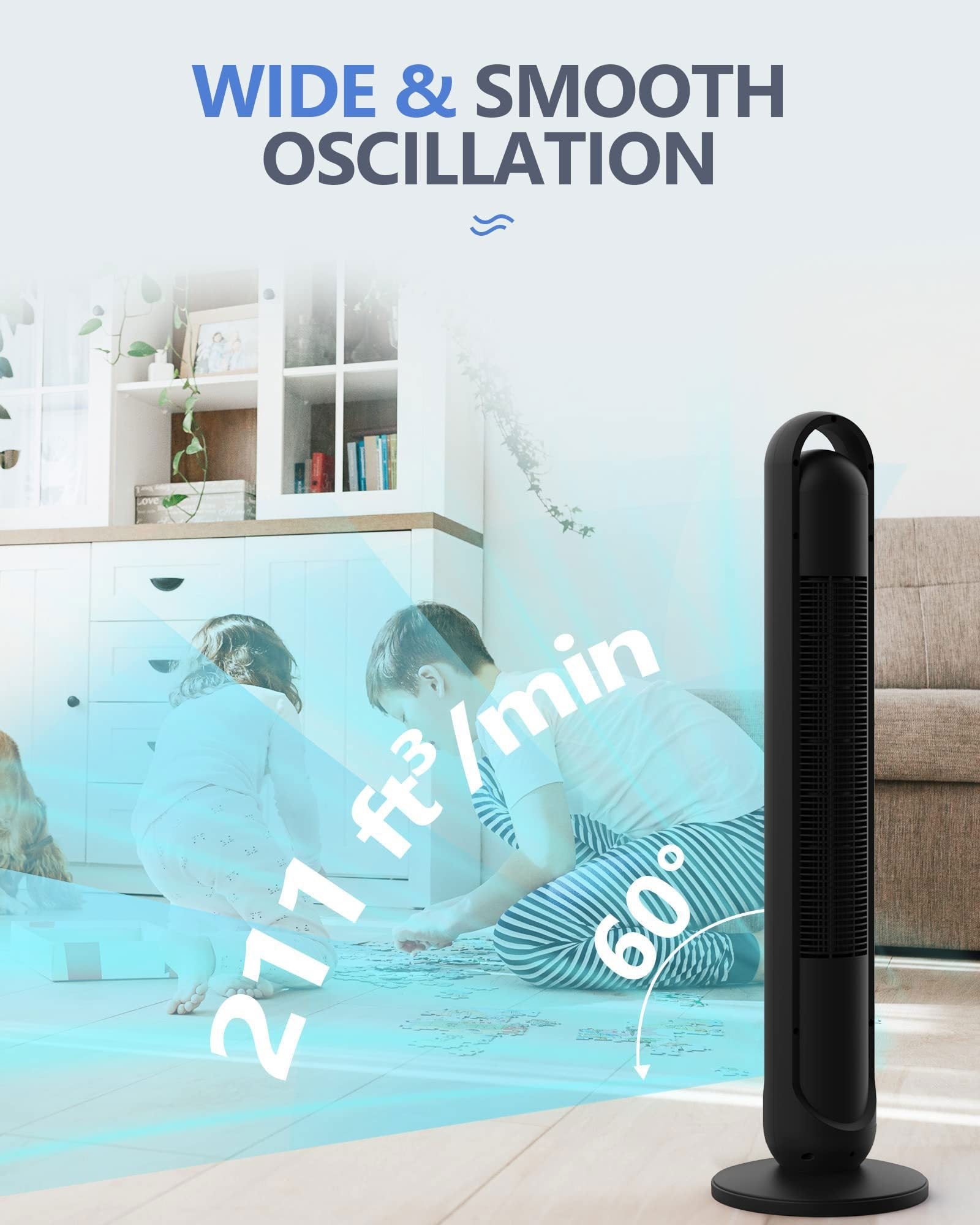 Tower Fan with Remote, G Ocean 45 Inch Oscillating black-abs