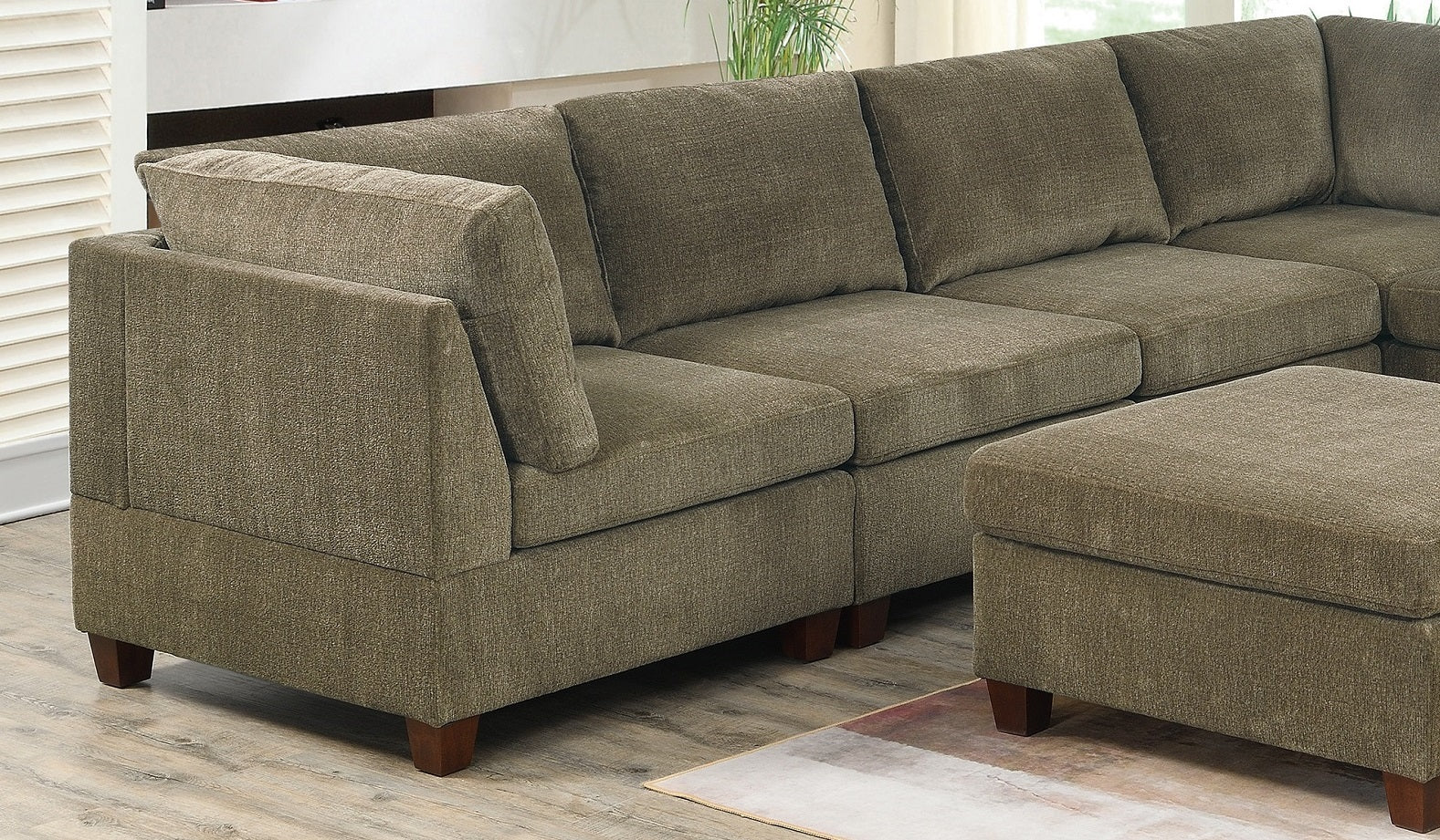 Living Room Furniture Tan Chenille Modular Sectional tan-chenille-wood-primary living space-cushion