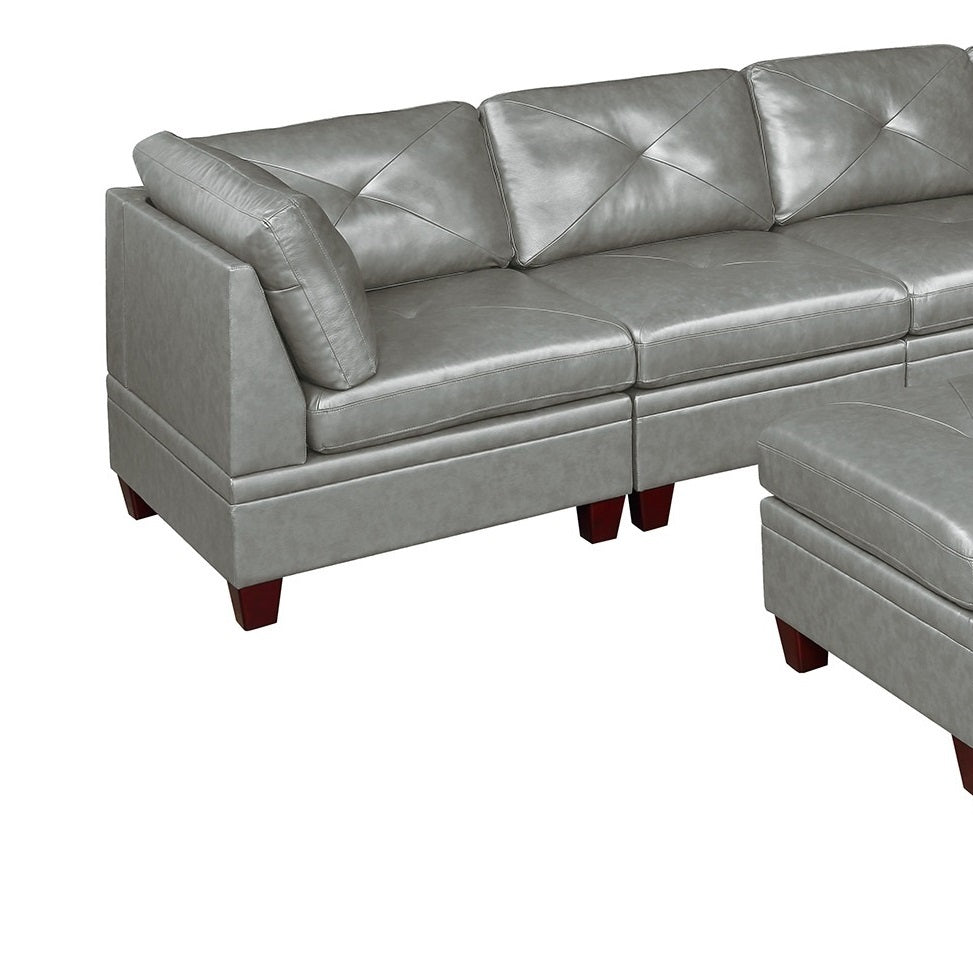 Genuine Leather Grey Color Tufted 7pc Modular grey-genuine leather-wood-primary living