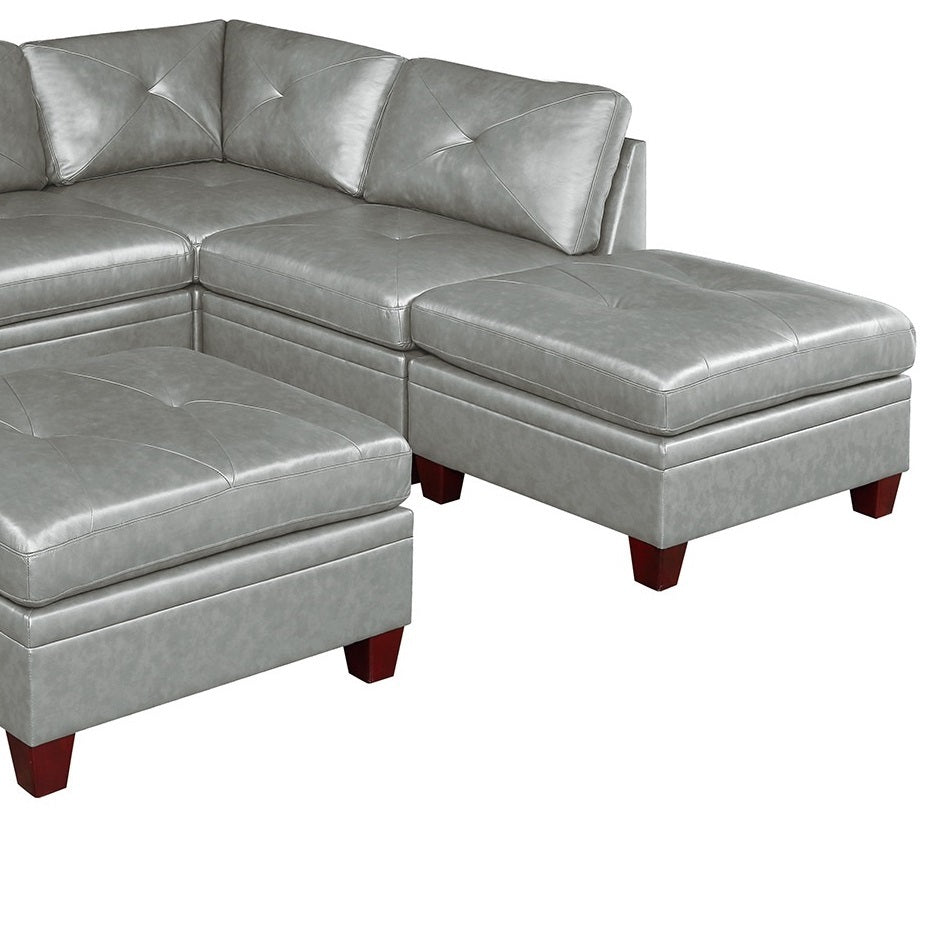 Genuine Leather Grey Color Tufted 7pc Modular grey-genuine leather-wood-primary living