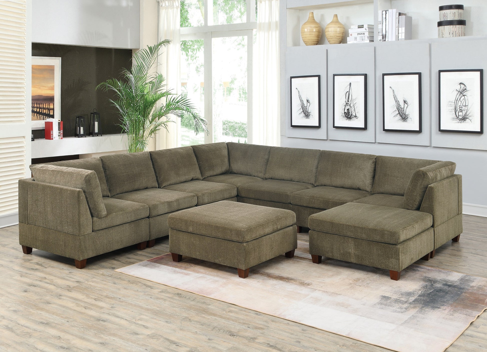 Living Room Furniture Tan Chenille Modular Sectional tan-chenille-wood-primary living space-cushion