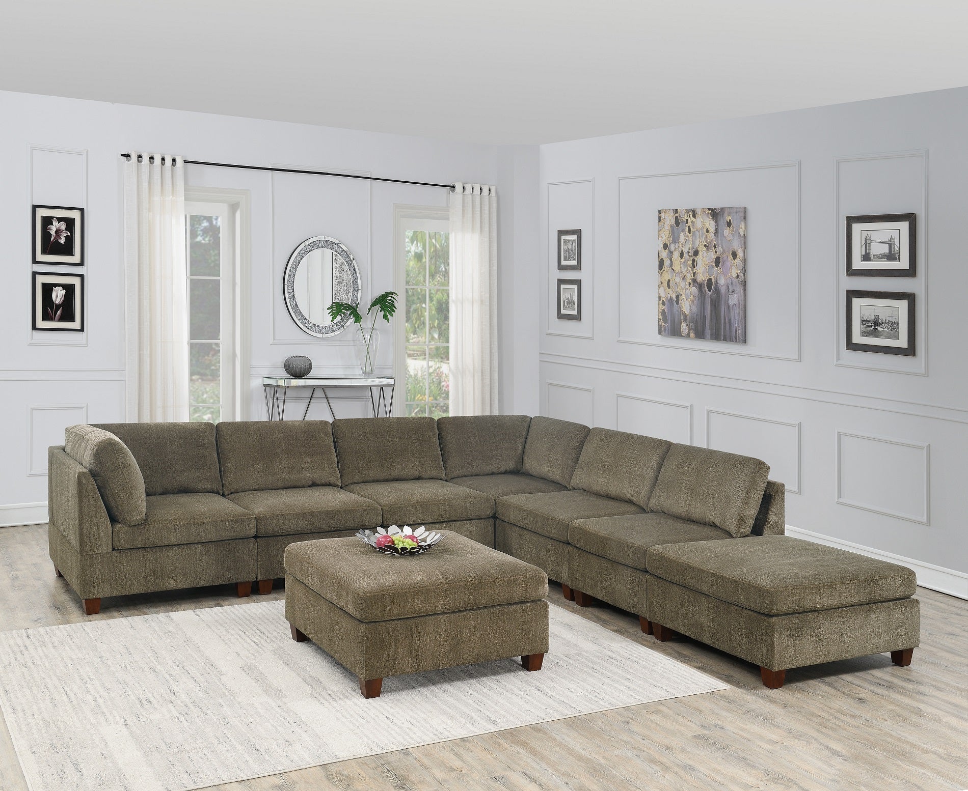 Living Room Furniture Tan Chenille Modular Sectional tan-chenille-wood-primary living space-cushion