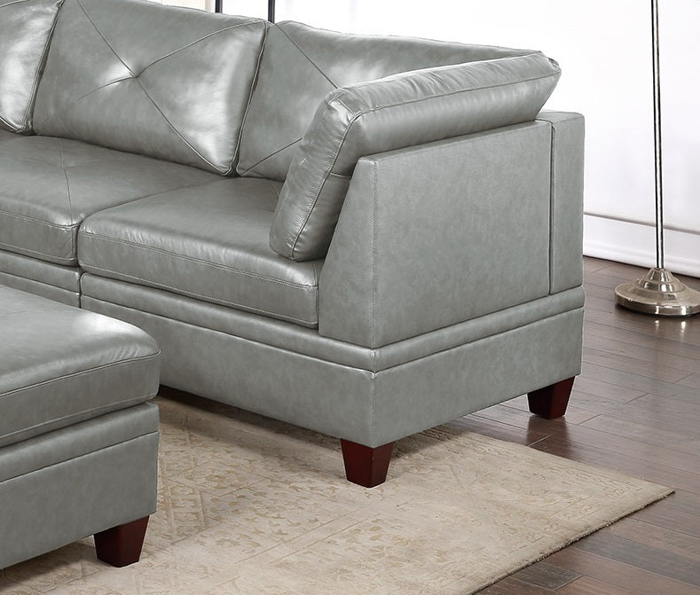 Genuine Leather Grey Color Tufted 6pc Modular grey-genuine leather-wood-primary living